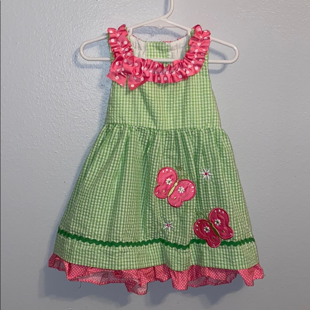 butterfly green and pink summer smocked dress